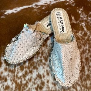 Maslinda Design Sequin espadrilles mule in Champagne